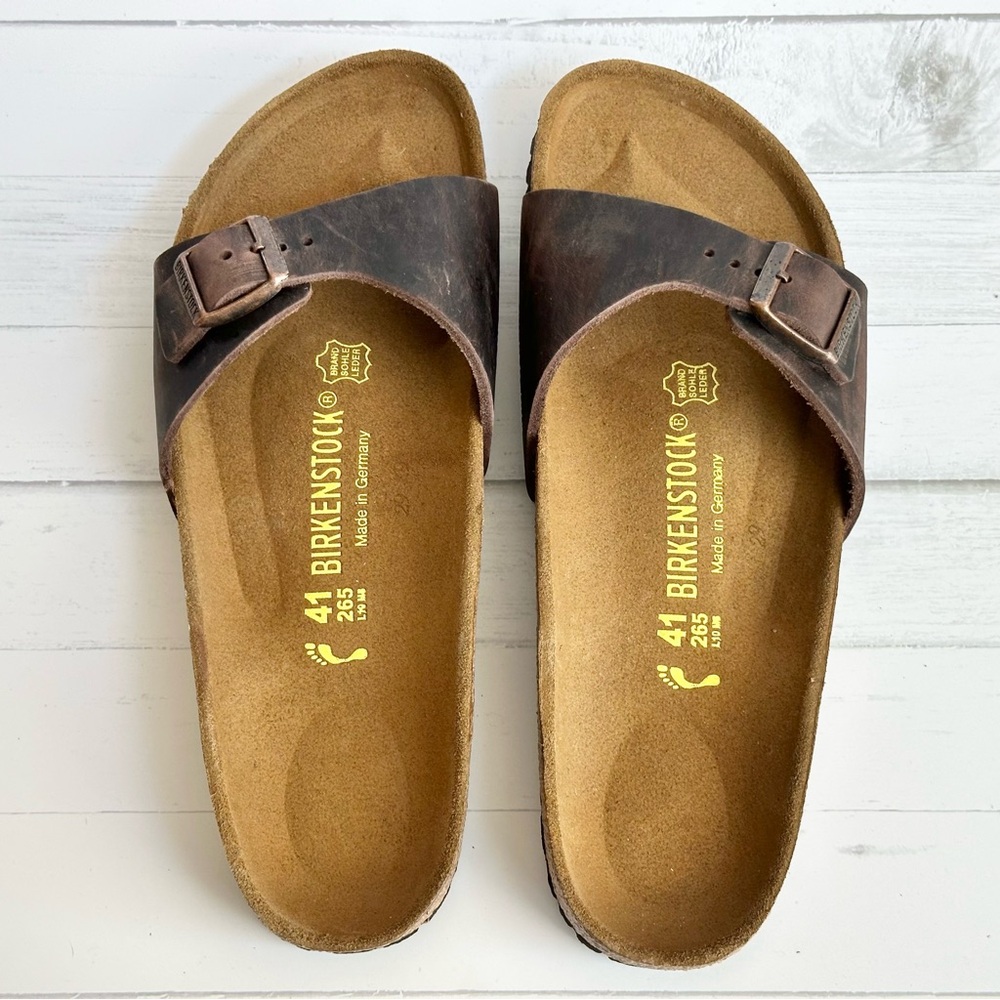 Birkenstock Madrid BS Habana Brown Leather Sandals Shoes 41 Narrow Fit NEW